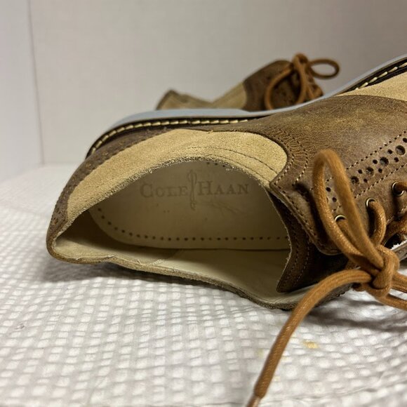 Cole Haan Men’s Two-Tone Suede Saddle Oxford Shoes Tan/Brown Size 8.5M - Picture 2 of 12